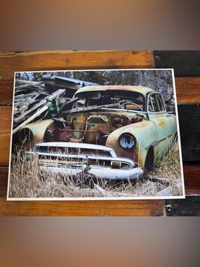 Vintage Rusted Car Photo Print - Green & Brown Tones